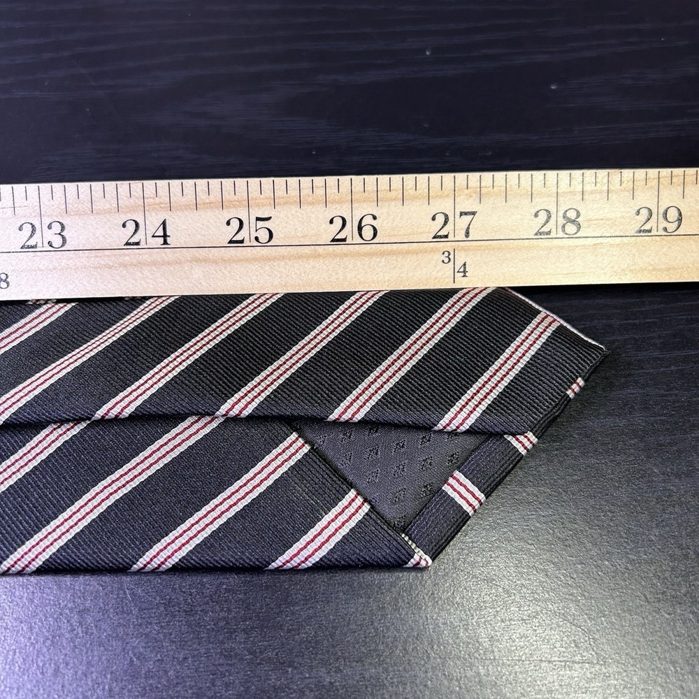 Ashford & Brooks London Mens Handmade Silk Tie Black w/Red White Stripes - Picture 7 of 8